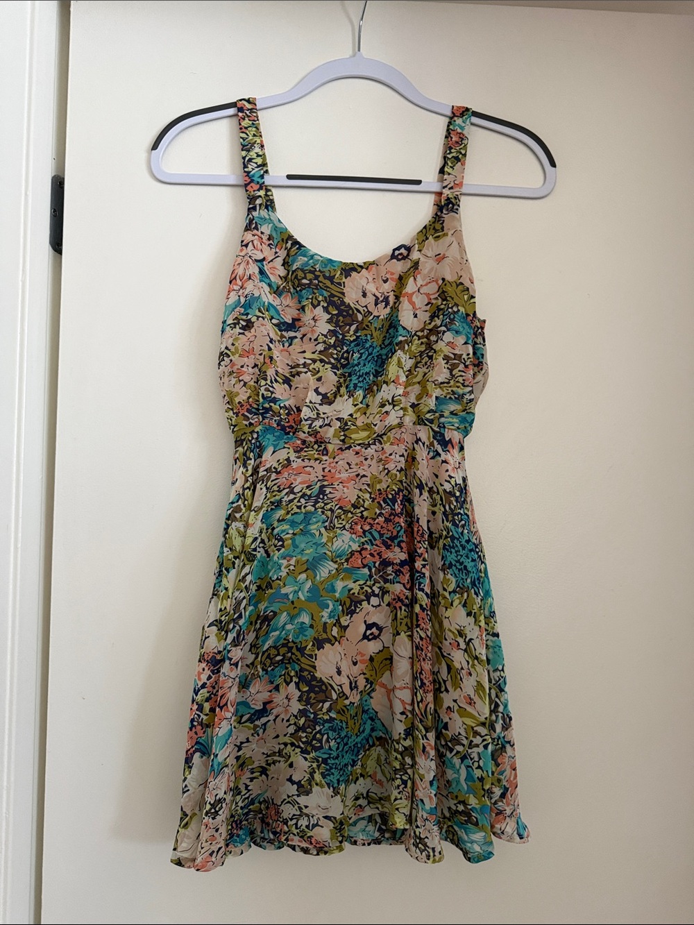 Floral Sleeveless Mini Dress in Teal & Pink